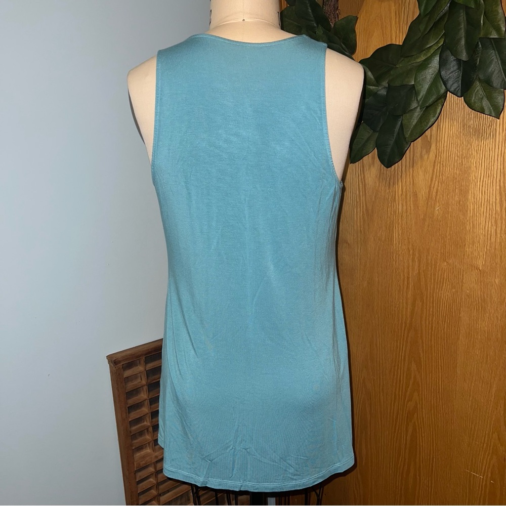 Soft Surroundings Teal Blue Ruched Neck‎ Tank Top Tunic Women's Large - Picture 3 of 7